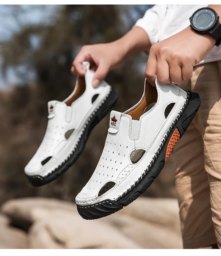 Design White Perforated Slip-On Sandal with Orange Accents Casual Shoes - 31