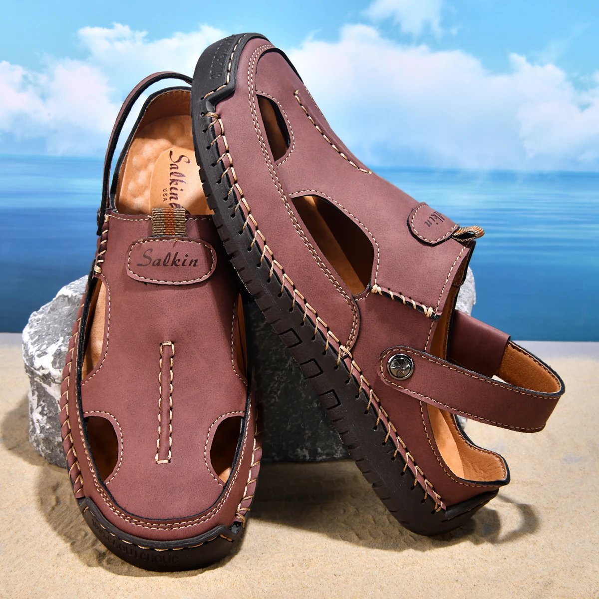 Design Sandal Blue Suede Outdoor Slide Sandals - 19