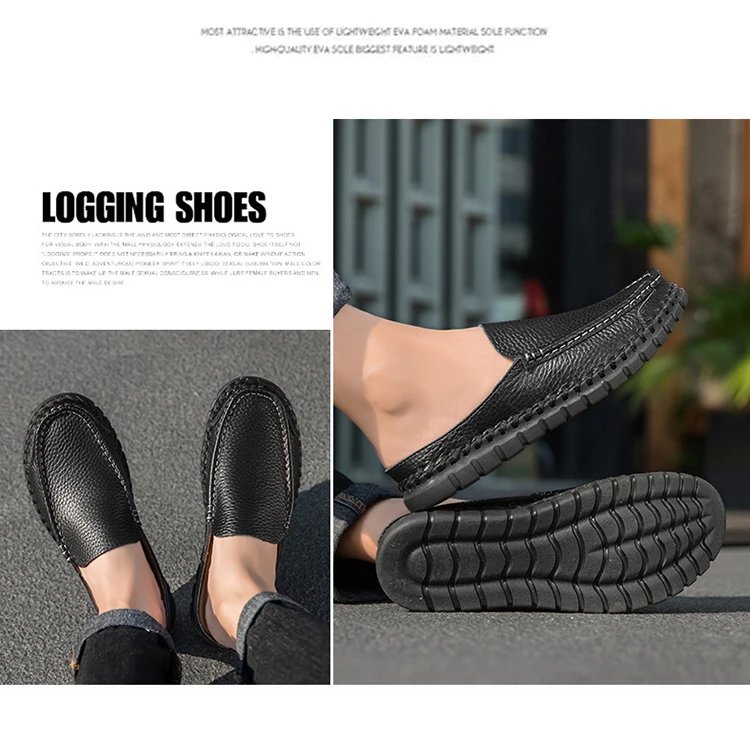Design Leather Moccasin Slip-On Black Loafers - 13