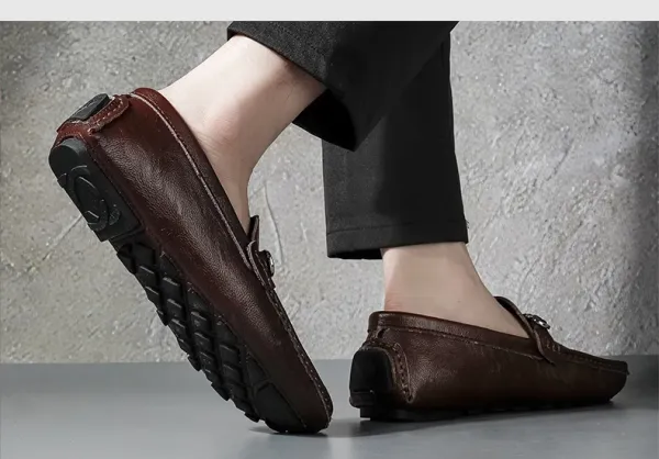 Design Loafer with Metal Horsebit Detail Black Leather Slip-On Shoes - 12