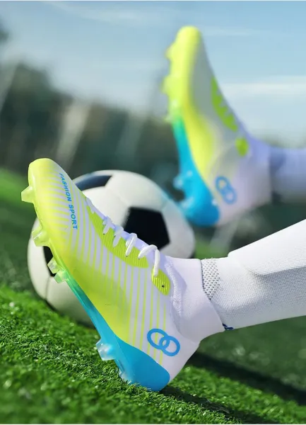 Design Fashion Sport Football Cleats Neon Yellow Blue White Sneakers - 15