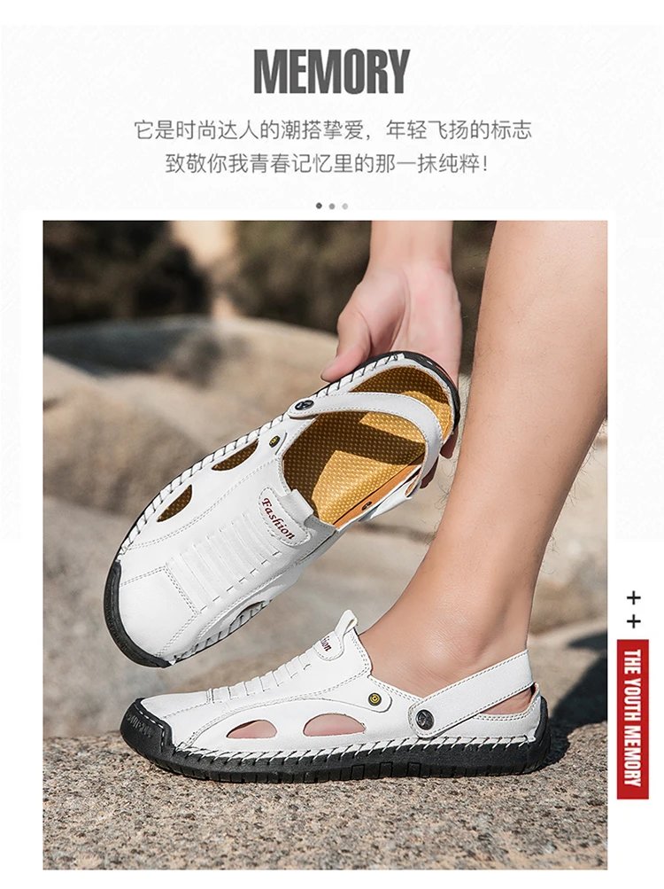 Design White Leather Summer Sandal with Cut-Outs and Adjustable Strap - 4