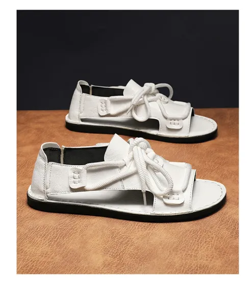 Design Rope-Lace Slide Sandal White Gladiator Sandals - 21