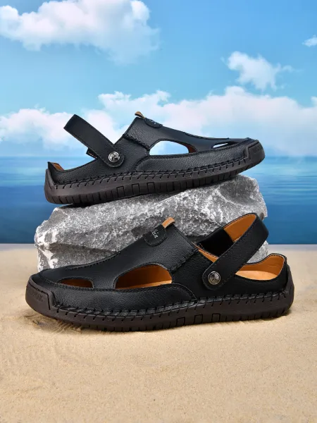 Design Sandal Black Leather Summer Slide Sandals - 1