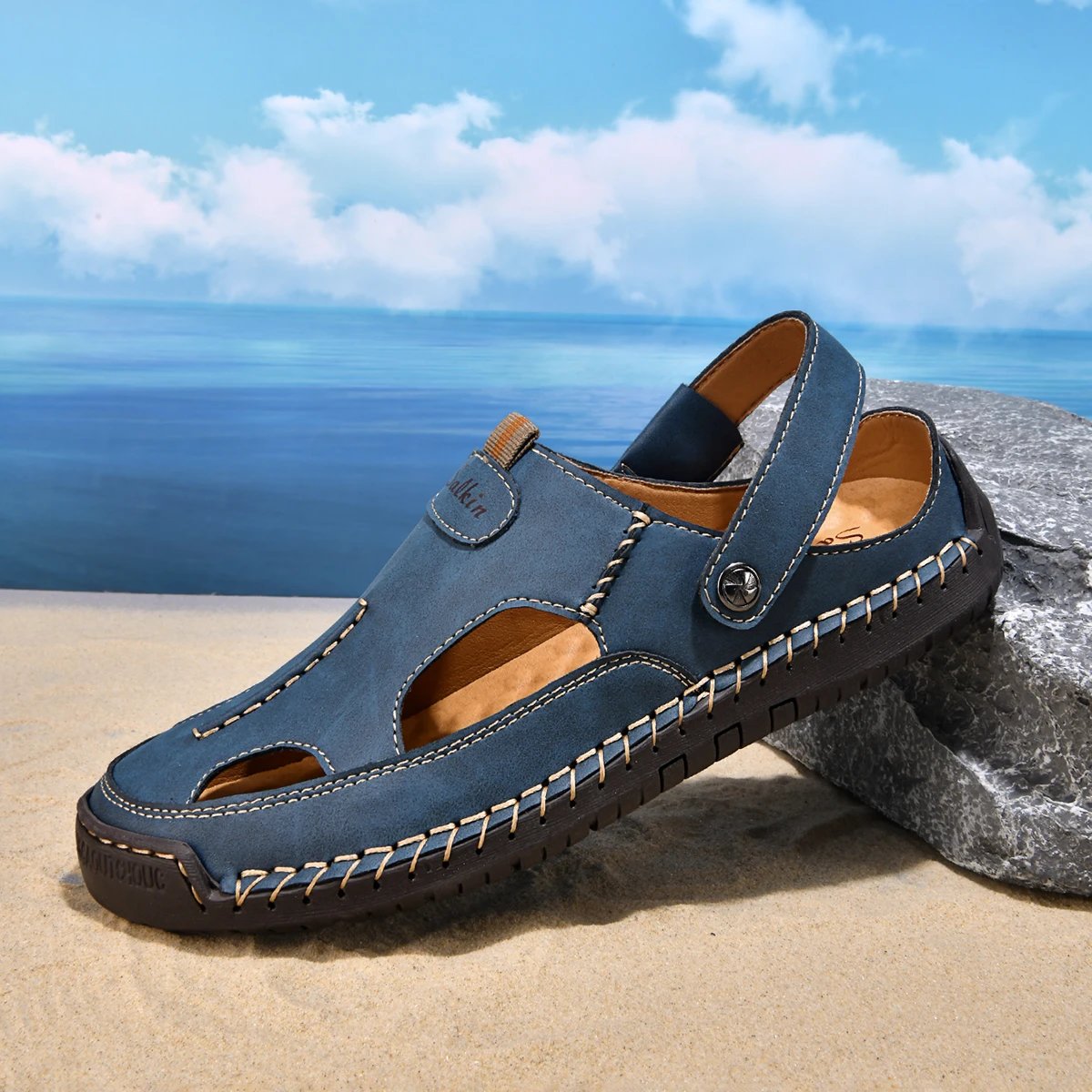 Design Sandal Blue Suede Outdoor Slide Sandals - 36