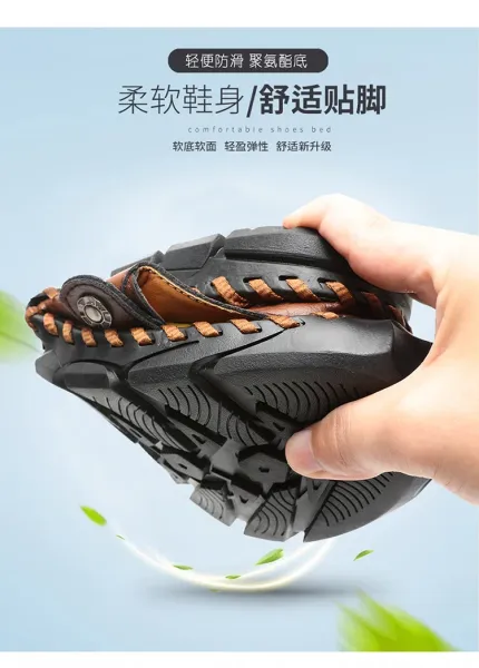 Design Casual Leather Sandals Black with Tan Accents - 5