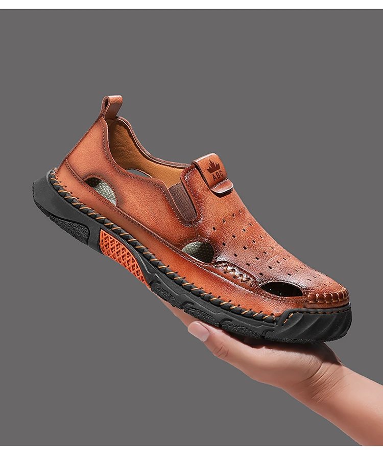 Design White Perforated Slip-On Sandal with Orange Accents Casual Shoes - 34