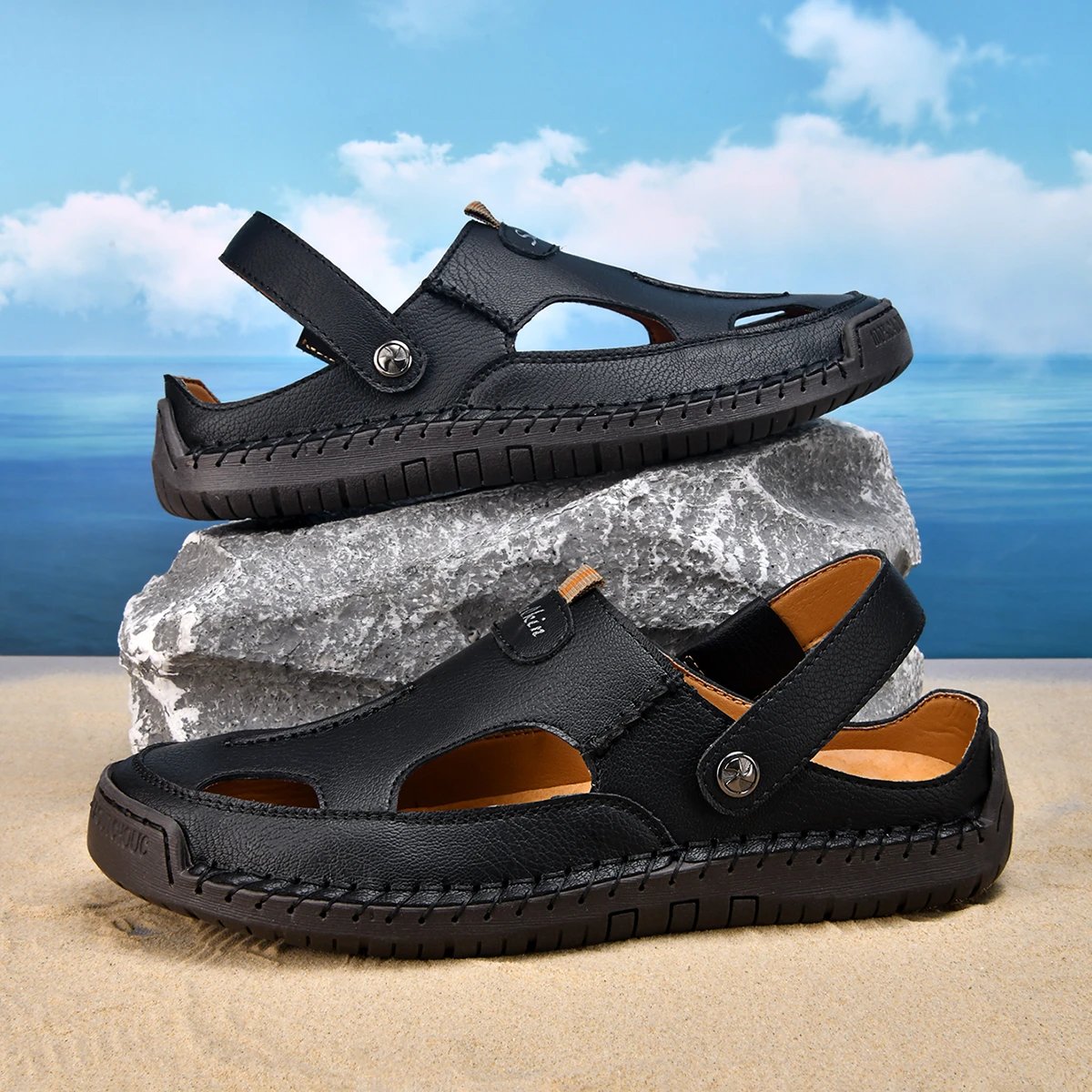 Design Sandal Blue Suede Outdoor Slide Sandals - 10