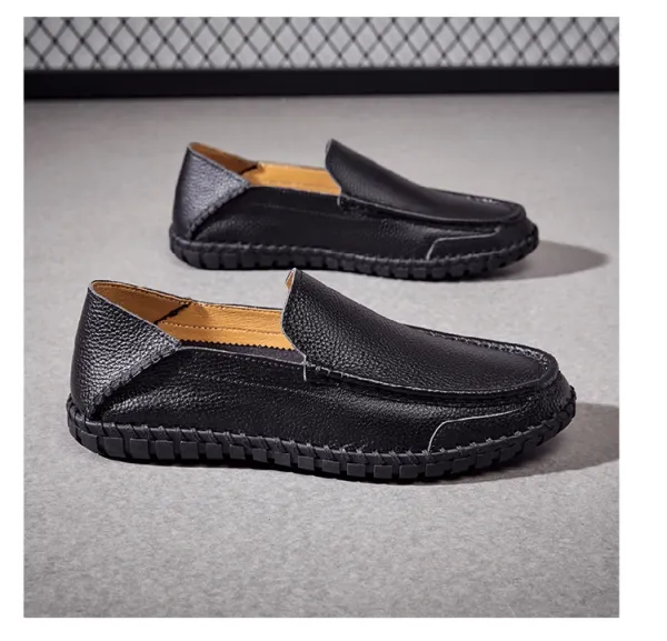 Design White Pebbled Leather Loafers with Stitched Sole - 15
