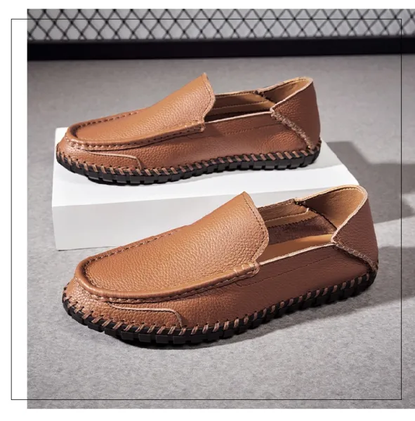 Design White Pebbled Leather Loafers with Stitched Sole - 22