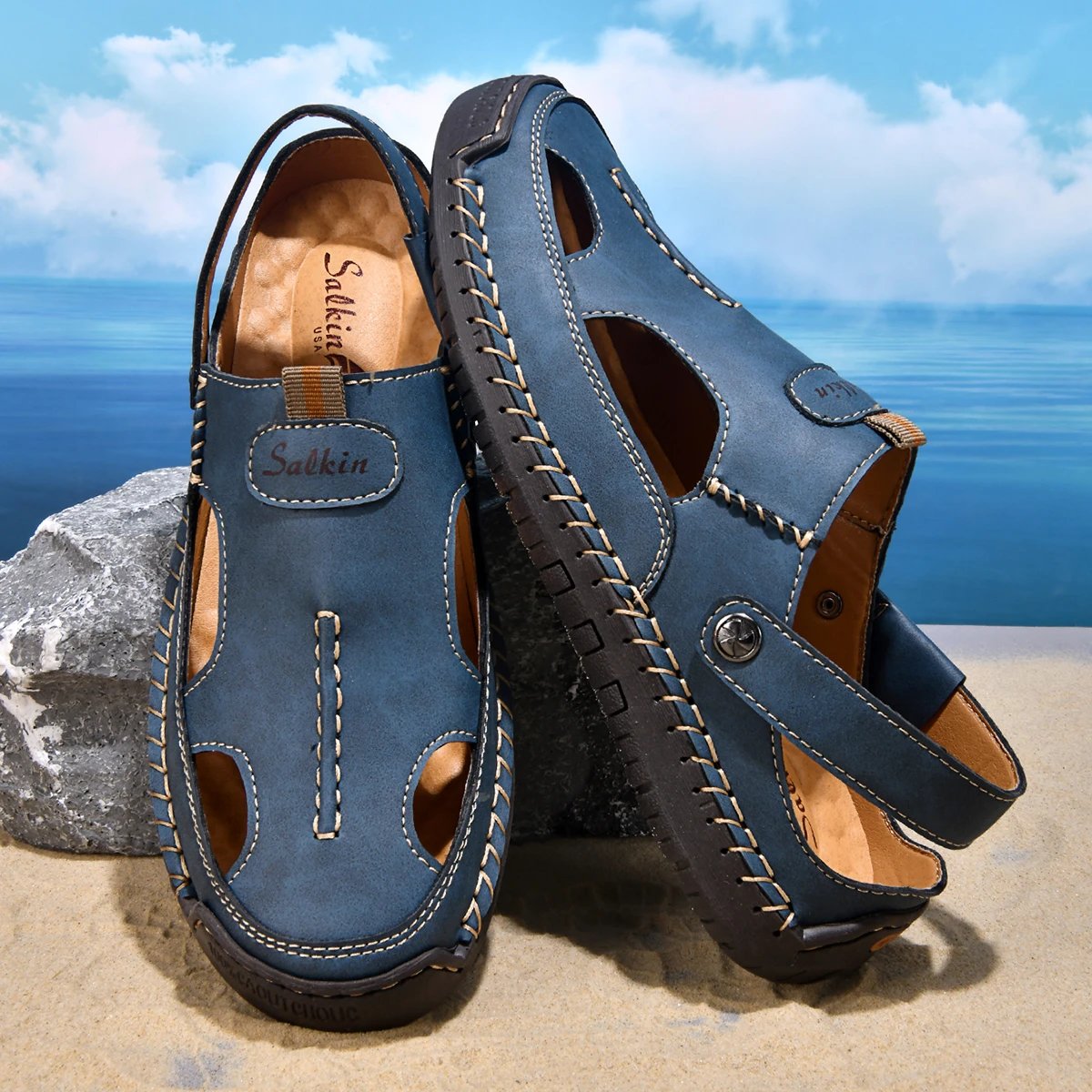 Design Sandal Blue Suede Outdoor Slide Sandals - 23