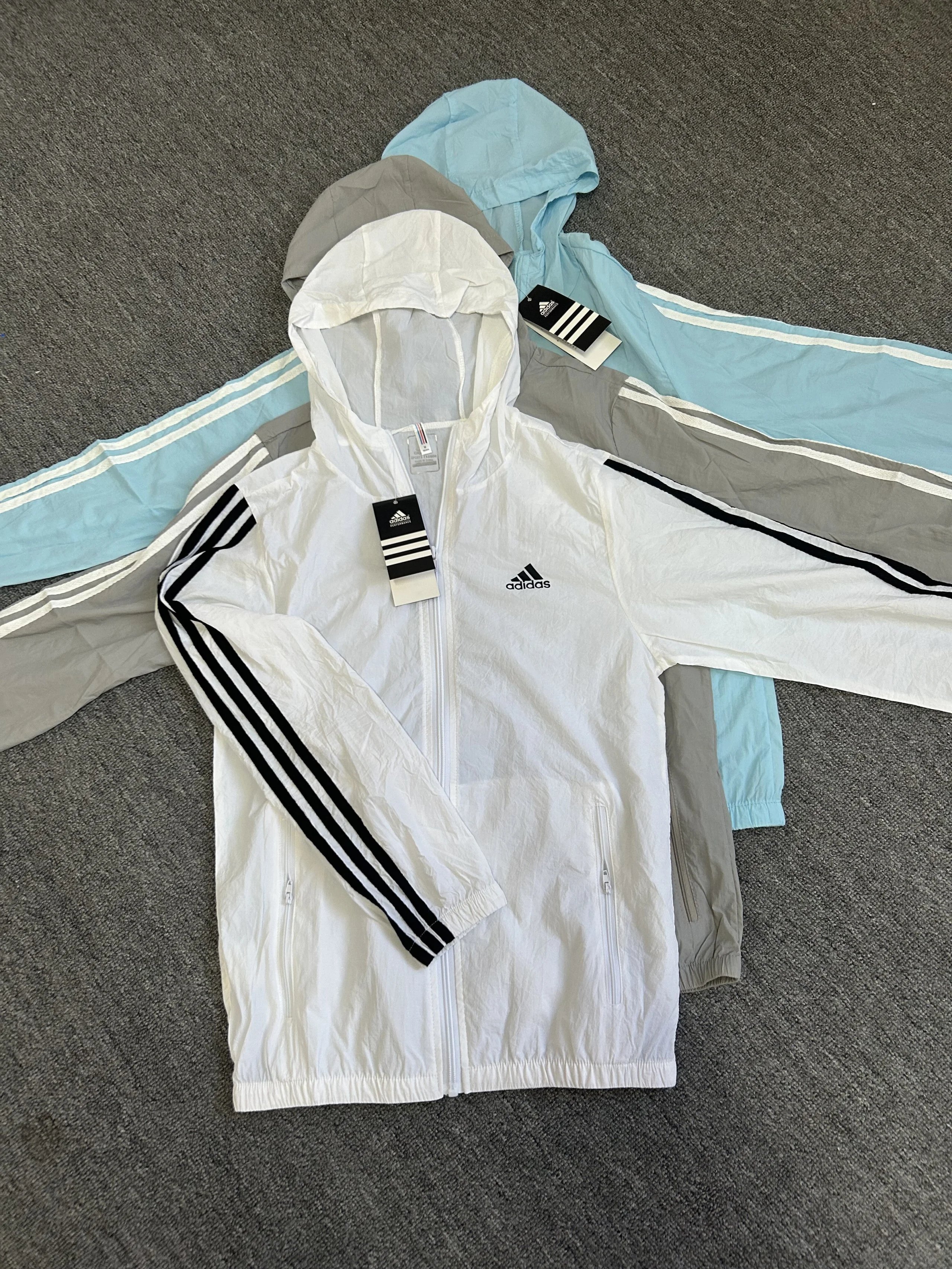[Seasonal Sale] Adidas AD Three-Stripe UV Protection Jacket for Women & Men - Lightweight Breathable Outdoor Sports Casual Hoodie & Shell in Stock