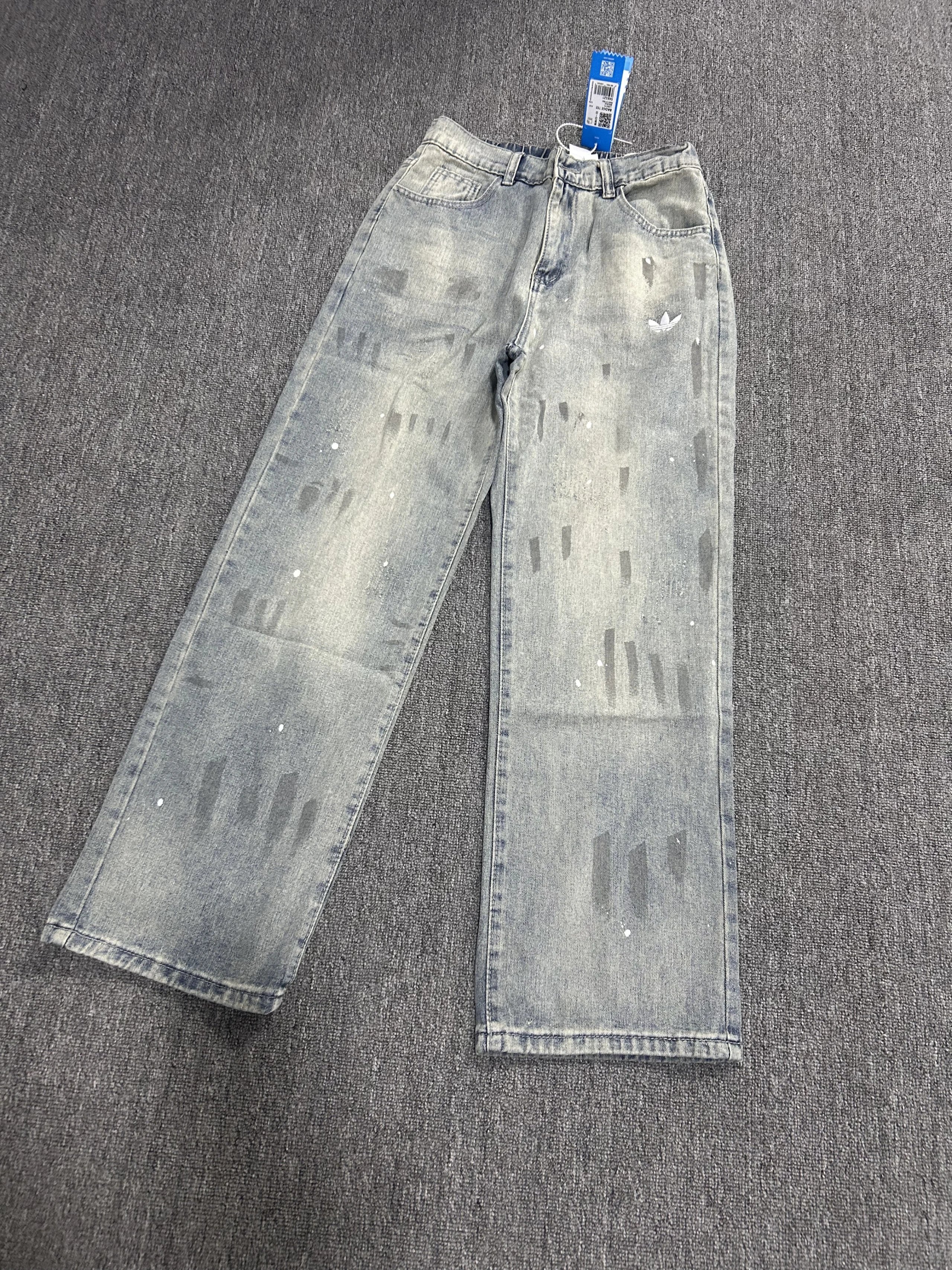 [In Stock Top Version] AD Adidas American High-Street Ins Jeans for Men Cleanfit Splatter Ink Trendy Casual Three-Stripe Pants Lounge Style Streetwear New Arrival