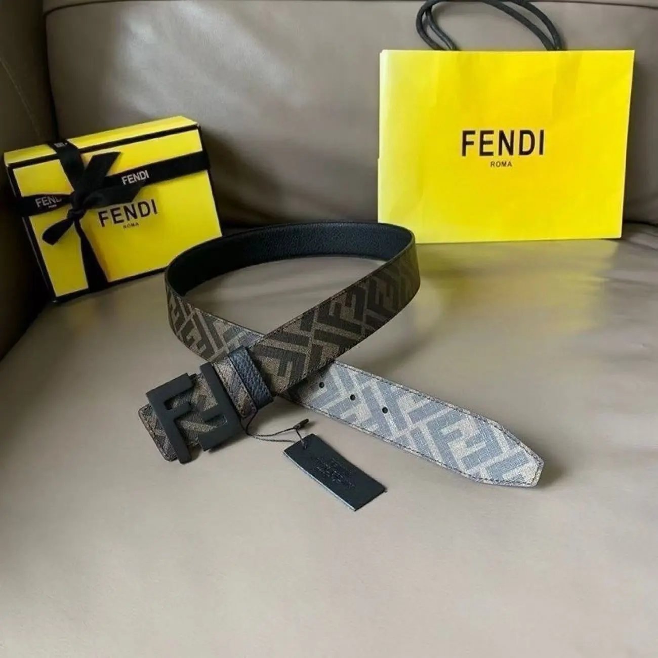 Gucci Belts Iridescent GG buckle belt — FENDI-Coffee color with black buttons