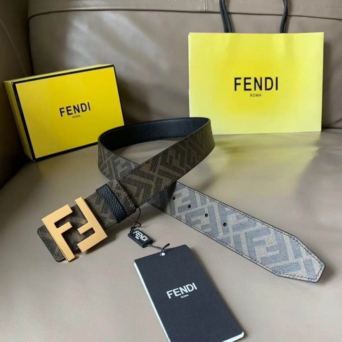 Gucci Belts Iridescent GG buckle belt — FENDI-Coffee-colored gold buckle