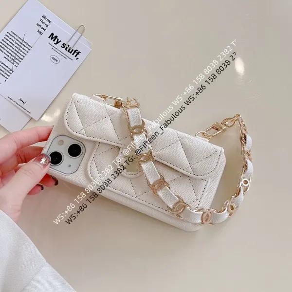 Design Quilted Chain Phone Wallet Case White Crossbody Bag - 1