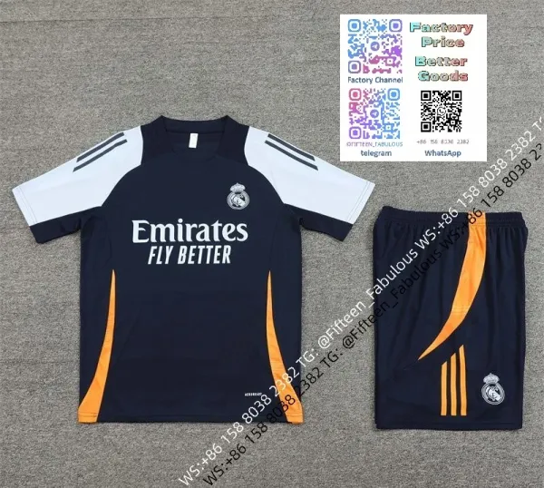 Real Madrid Training Kit Navy Orange White Jersey and Shorts Set - 1