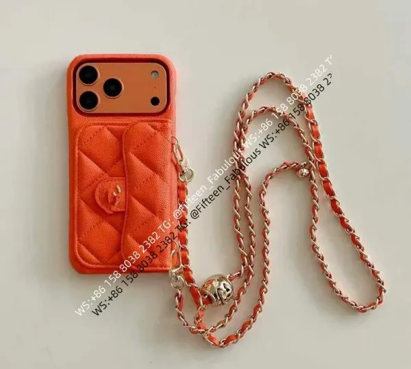 Chanel Quilted Cardholder Phone Case Orange with Chain Strap Crossbody Bags - 1