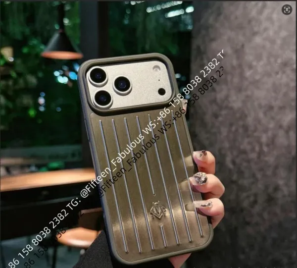 LV x RIMOWA Inspired Aluminum Stripe Phone Case Gold - 1
