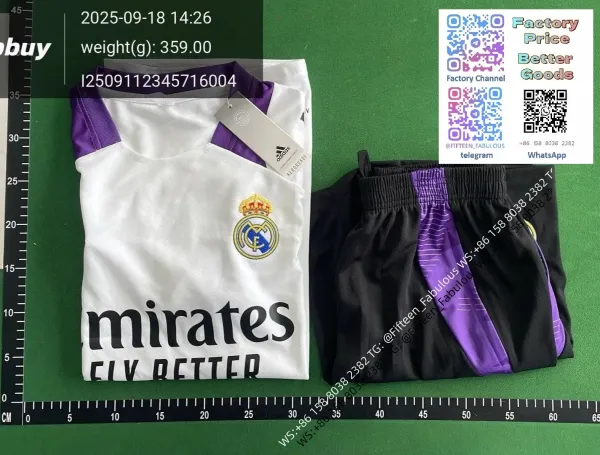 Real Madrid x Adidas Training Kit White Purple Black Jersey and Shorts Set - 35