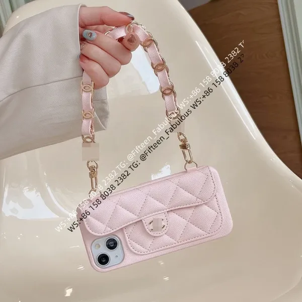 Quilted Chain Strap Phone Case in Pink Phone-Case - 1