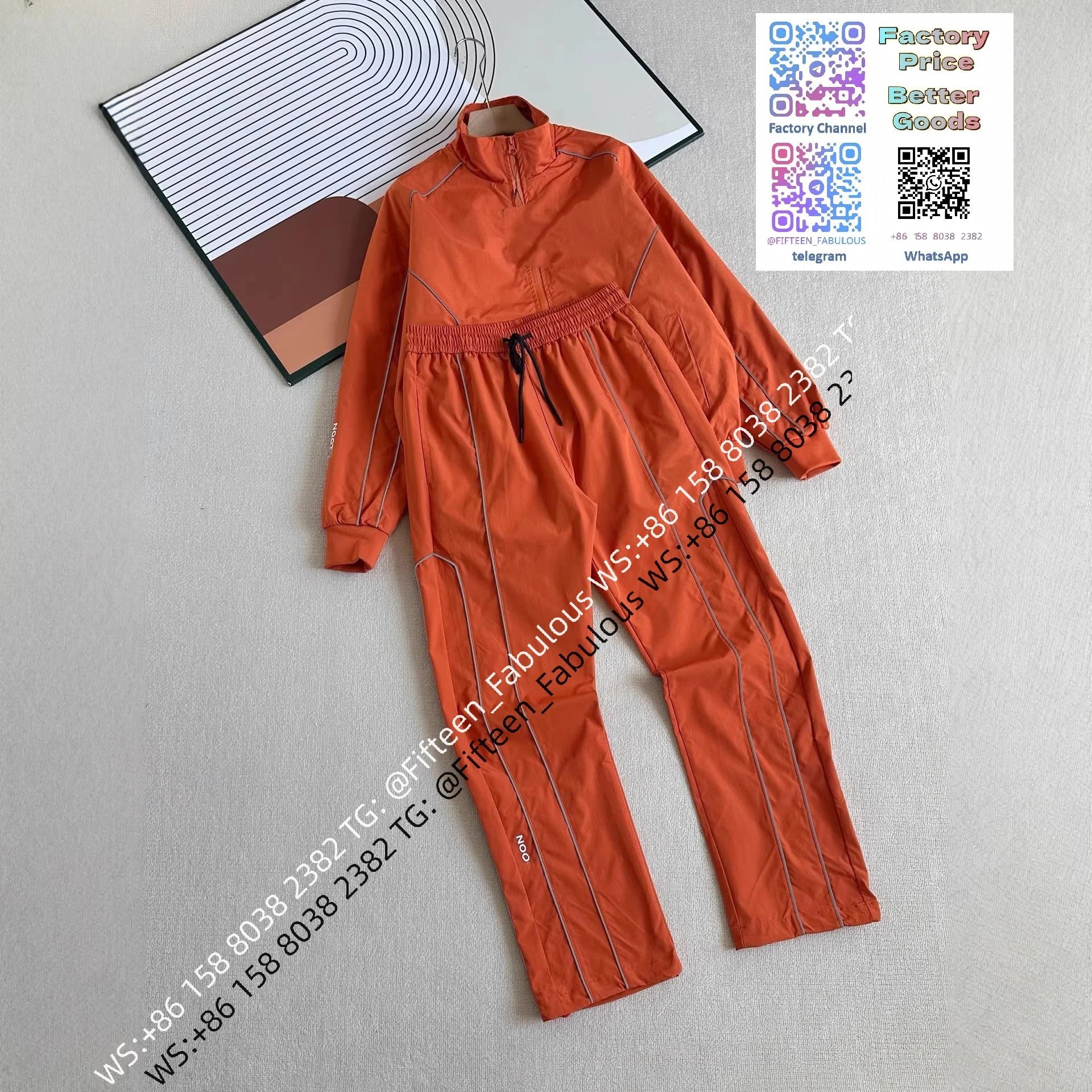 82 Orange Reflective Strip Stand up Collar Sports Set