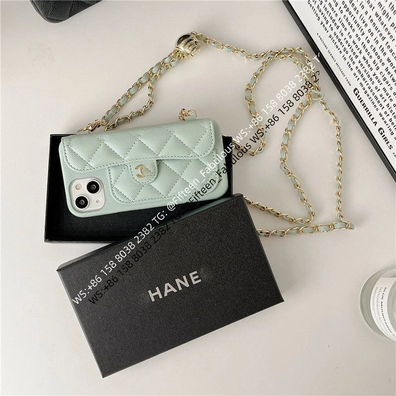 Mint-green caviar-textured crossbody bag with a C logo (adjustable) and a hard shell chain. SKU image