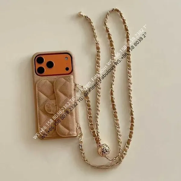 Chanel Phone Case with Quilted Leather and Chain Strap Beige Phone-Accessories - 1