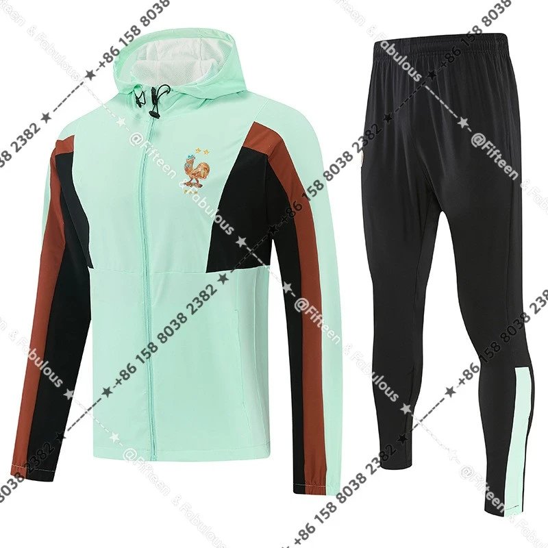 2627 French light blue hooded windbreaker set with silicone label H