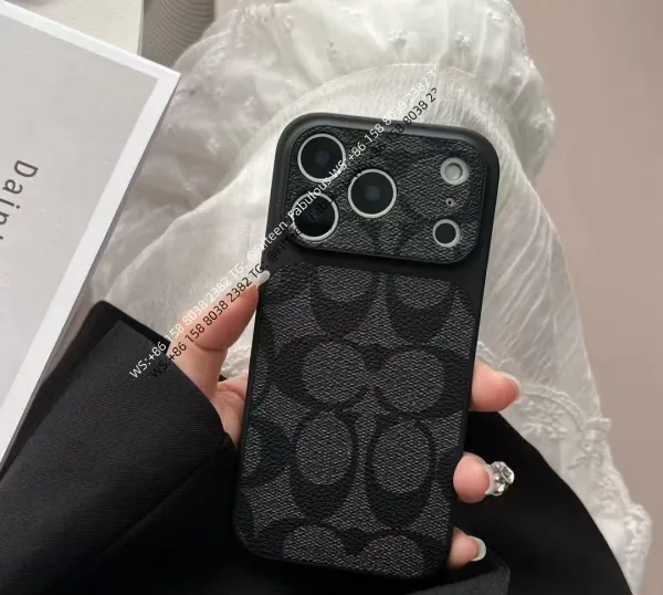 Coach Signature Print Black Phone Case - 1