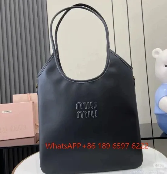Miu Miu Logo-Embroidered Black Tote Bag - 1
