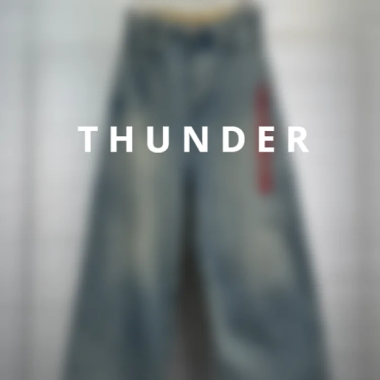 Red letter embroidered wide leg jeans