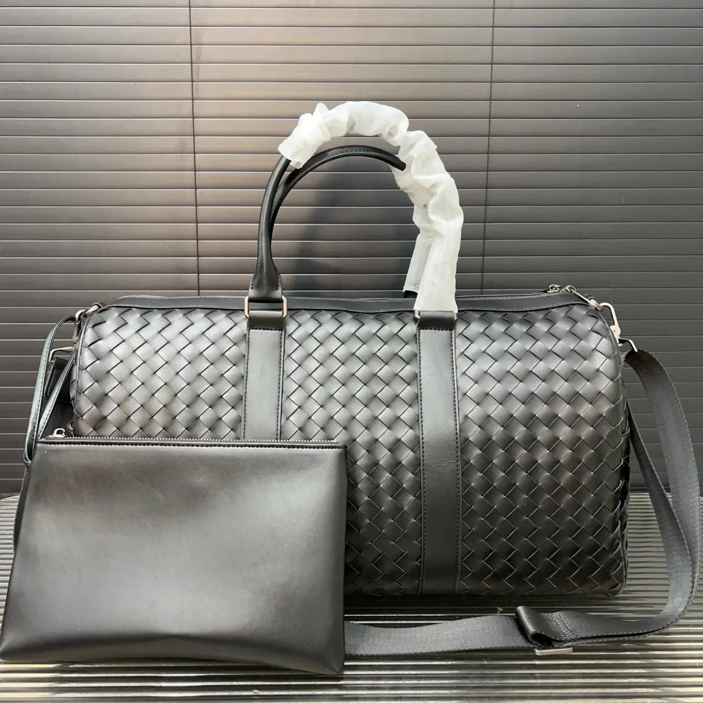 New men's leather 2-in-1 hand-held luggage bag, men's large capacity men's bag, casual leather woven travel bag