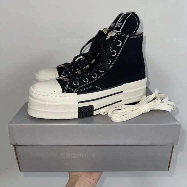 Rick Owens DRKSHDW x Converse Chuck 70 DBL Drksta 匡威Ro联名厚底高帮帆布鞋 黑色 货号：A04954C ⚠️增高6cm