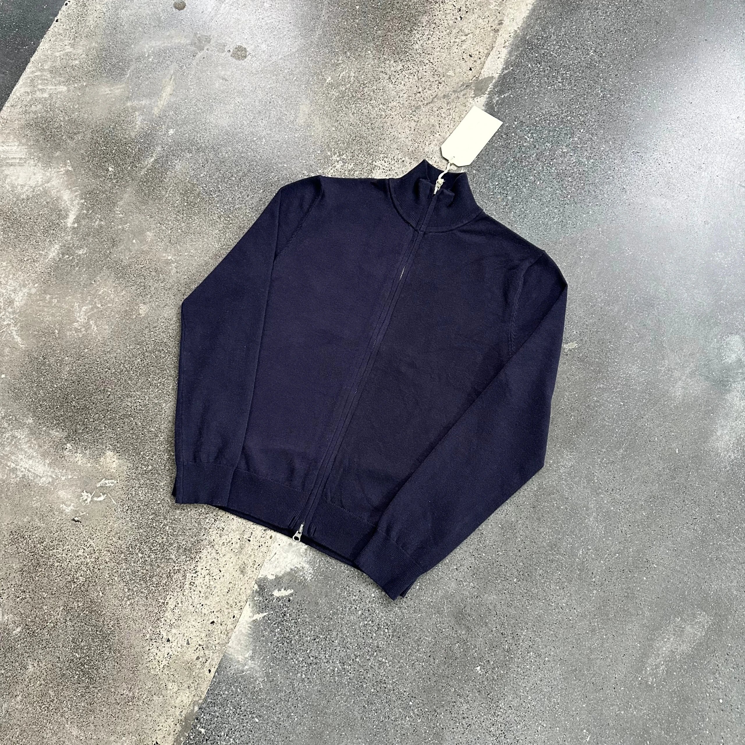 Navy Blue Full Zip Knit Sweater Jacket