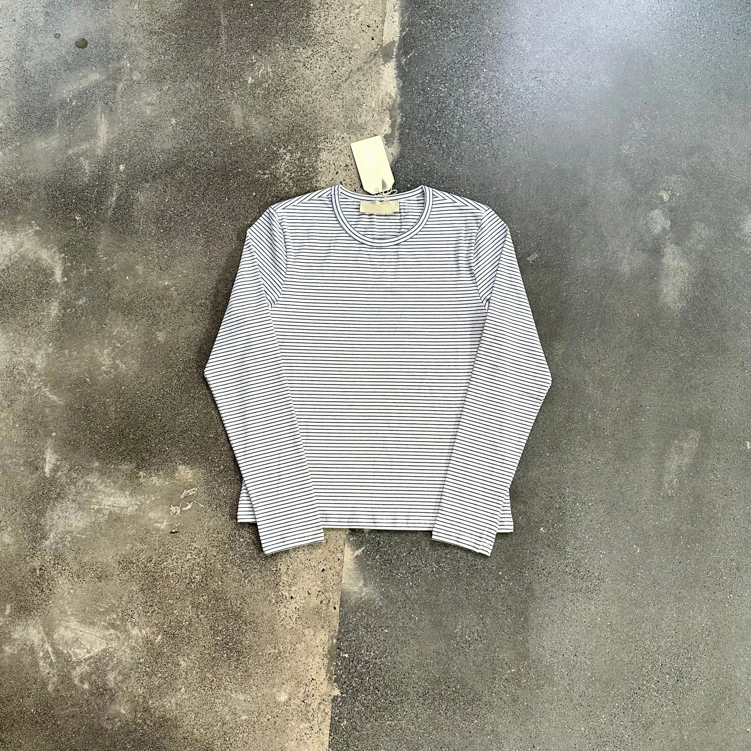 Striped Long Sleeve Crew Neck White Black Classic Tee