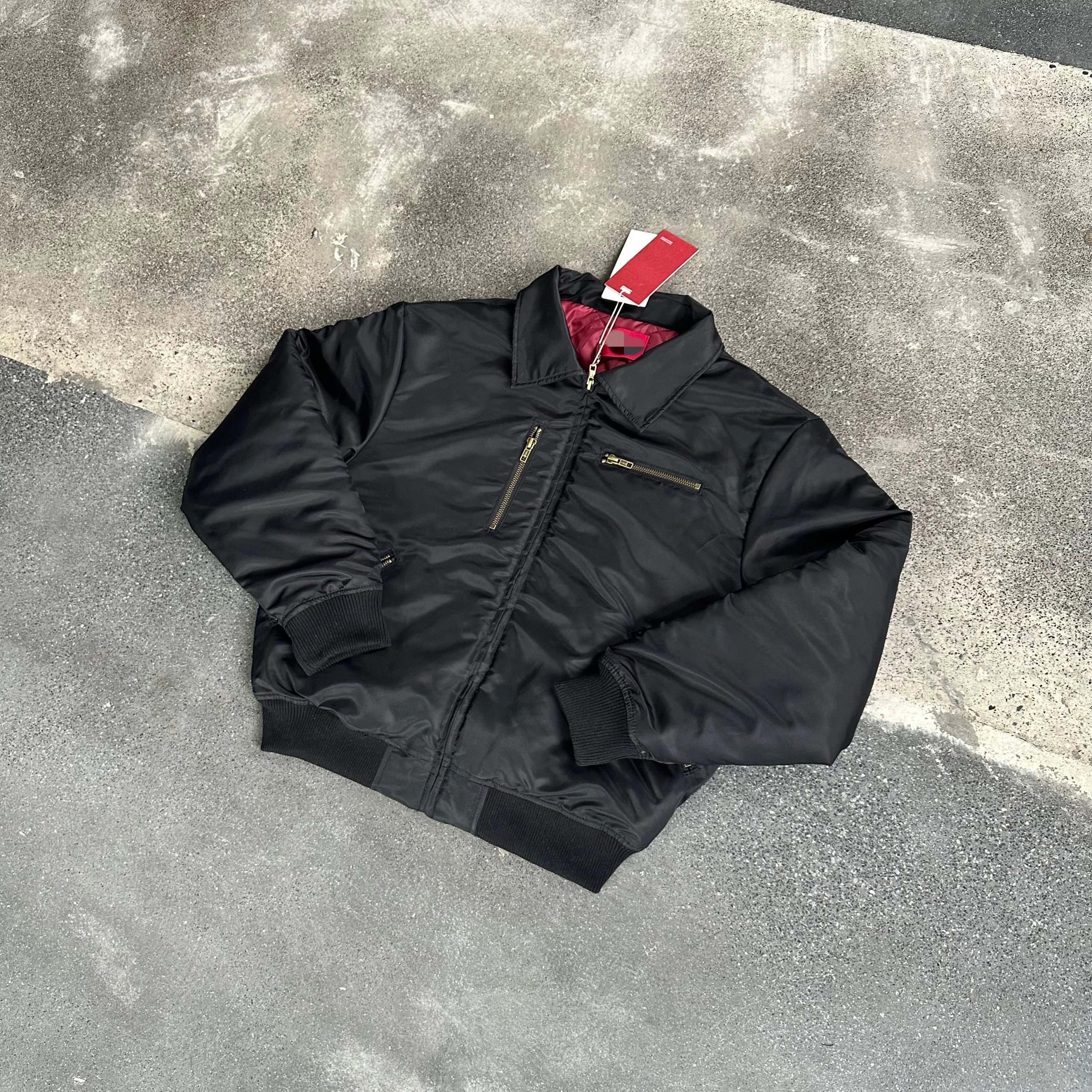 Black Nylon Bomber Jacket With Gold Zippers