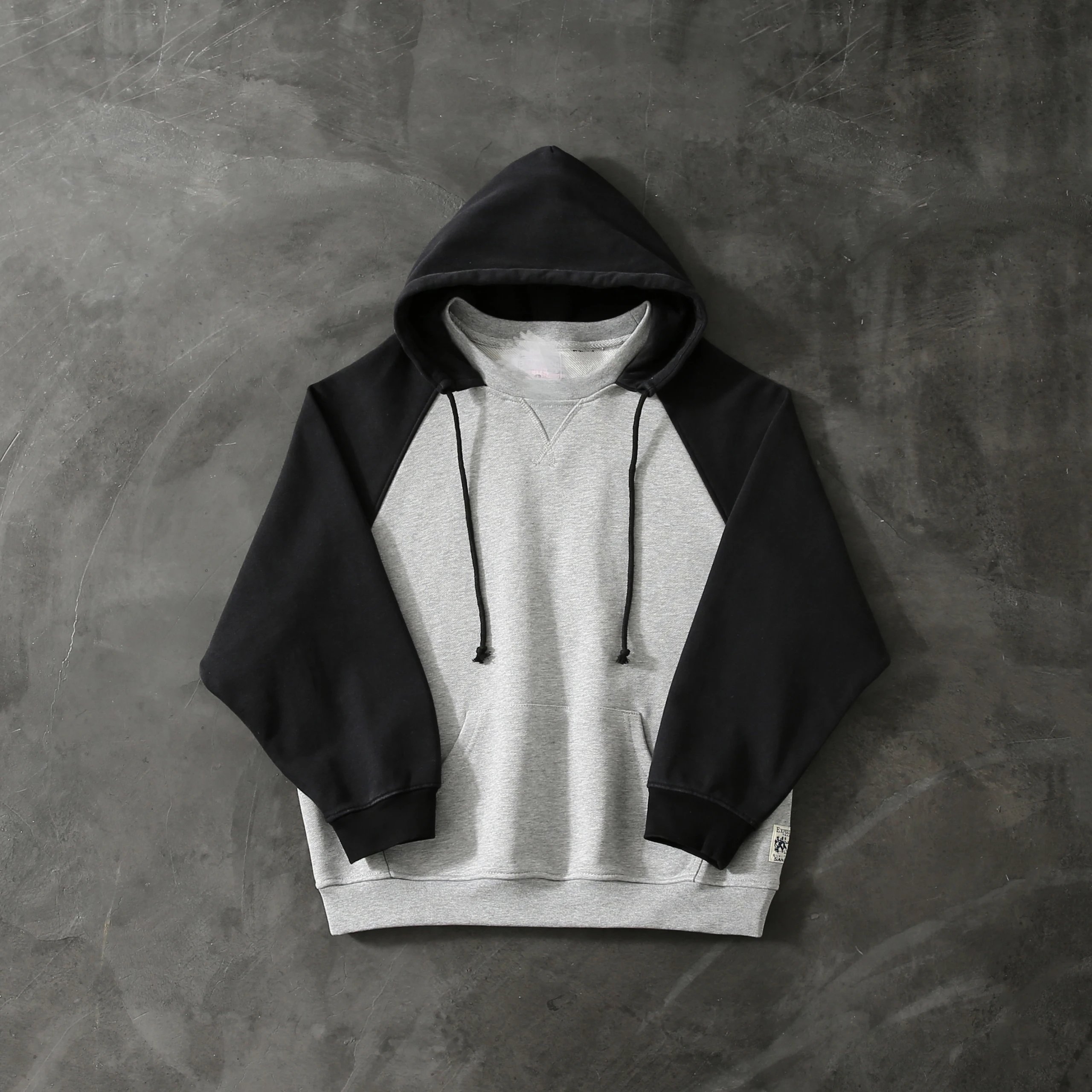 Grey Black Raglan Hoodie Sweatshirt