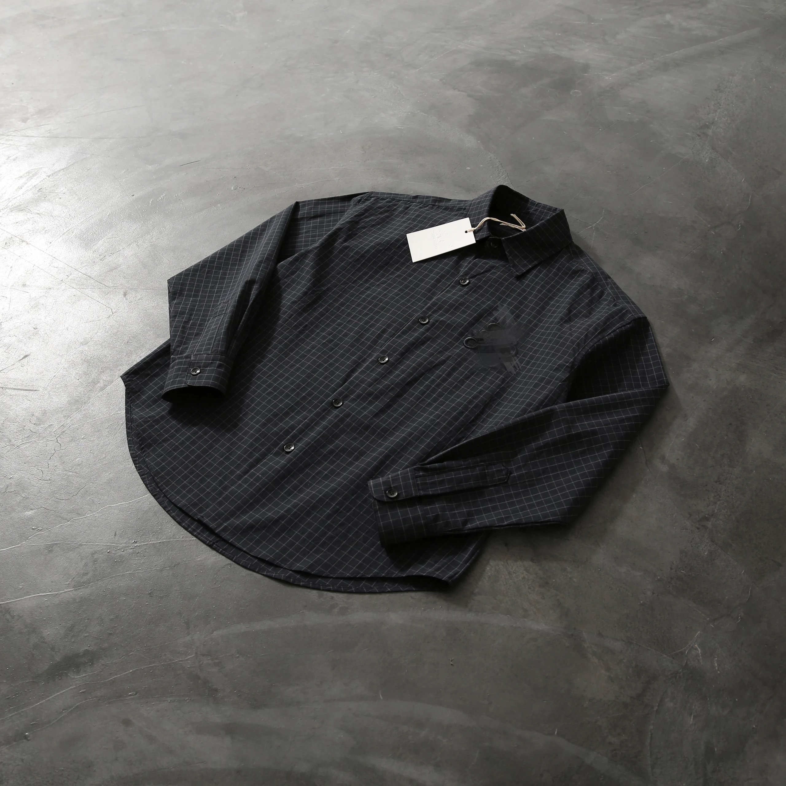 Black Grid Pattern Long Sleeve Button Up Shirt