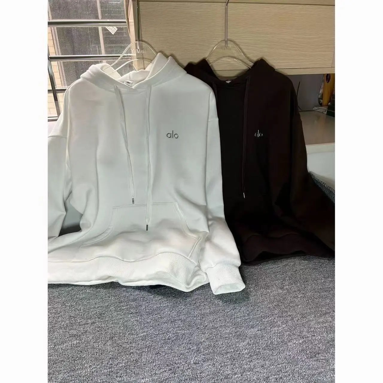 Alo Tracksuits Hooded sweatshirt and straight-leg sweatpants set — White hooded