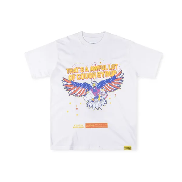 Design That's A Awful Lot Of Cough Syrup Skeleton Print Orange T-Shirt - 2