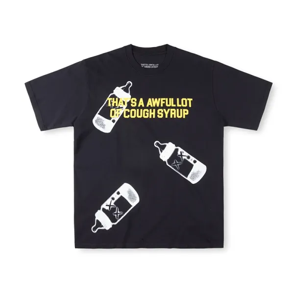Design That's A Awful Lot Of Cough Syrup Skeleton Print Orange T-Shirt - 6