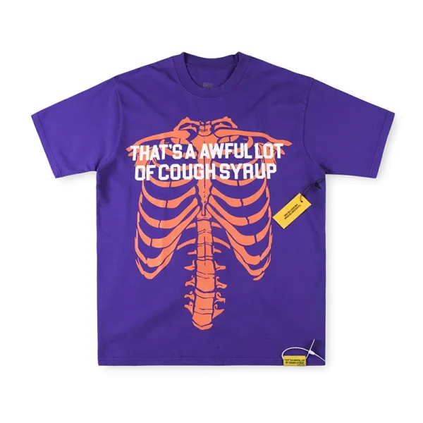 Design That's A Awful Lot Of Cough Syrup Skeleton Print Orange T-Shirt - 14