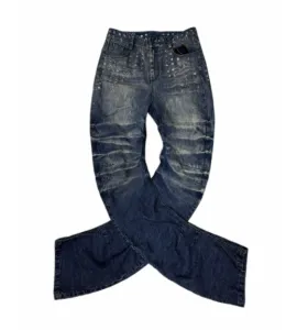 Design Studded Distressed Wide-Leg Jeans Blue