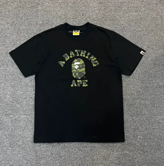 A Bathing Ape Camo Logo Tee Black T-Shirt - 1