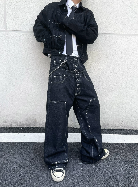 Design Denim Jacket and Wide-Leg Jeans with Silver Hardware - 2