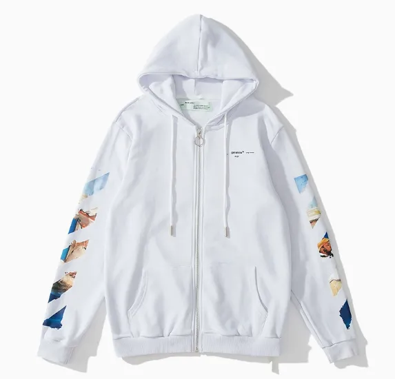 Off-White Diagonal Print Zip-Up Hoodie White - 1