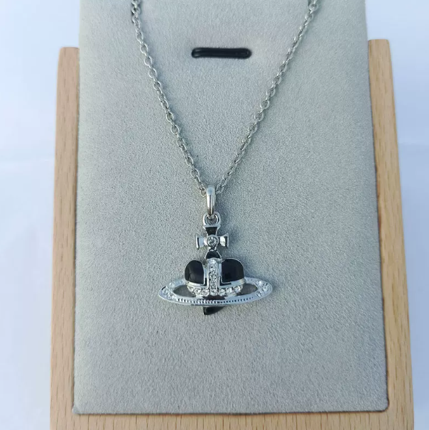 Vivienne Westwood Orb Pendant Necklace Silver Black Jewelry