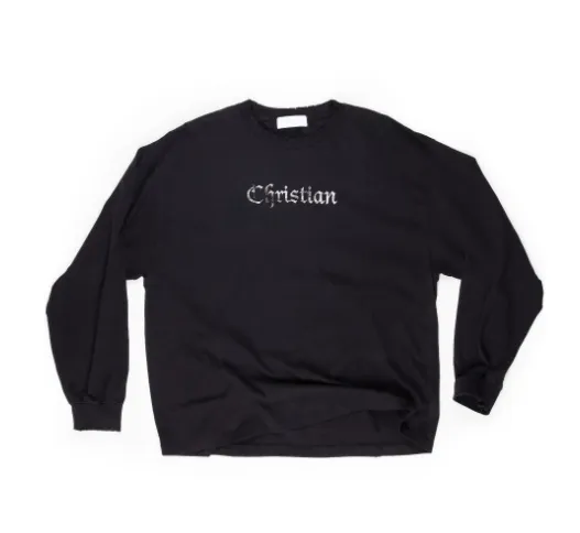 Design Christian Embroidered Black Crewneck Sweatshirt Sweater - 1