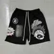 Design Graphic Print Drawstring Shorts Black - 1
